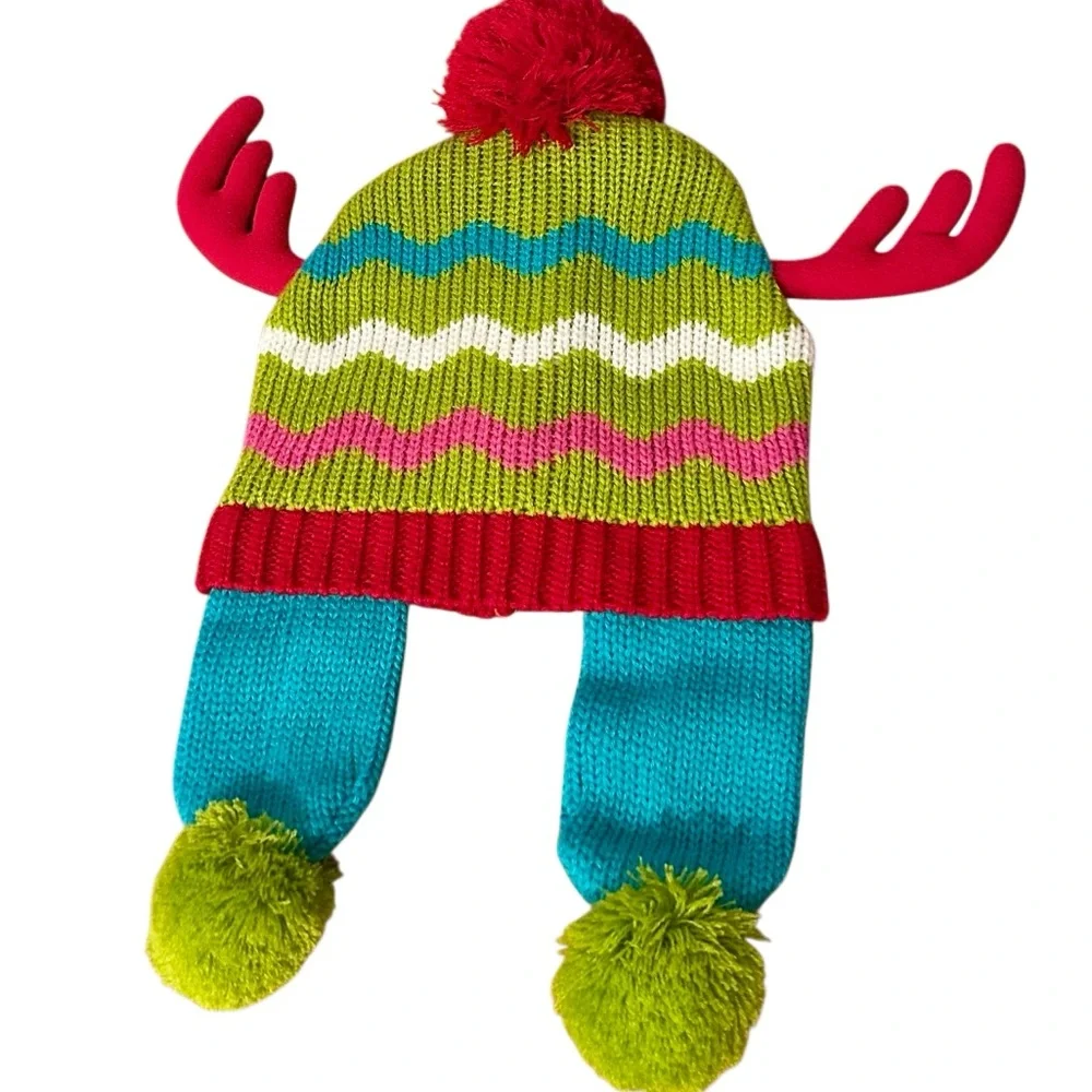 NWOT Colorful Reindeer Antler Knit Hat (unisex)